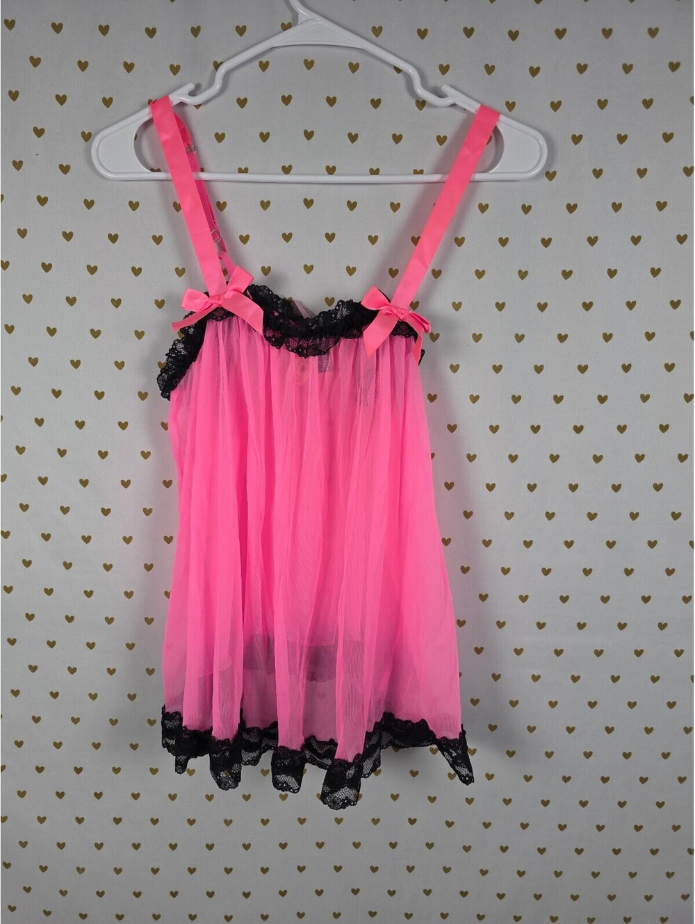 Victoria's Secret Sexy Little Things Pink Black Lace Babydoll Nightie M NWT NEW